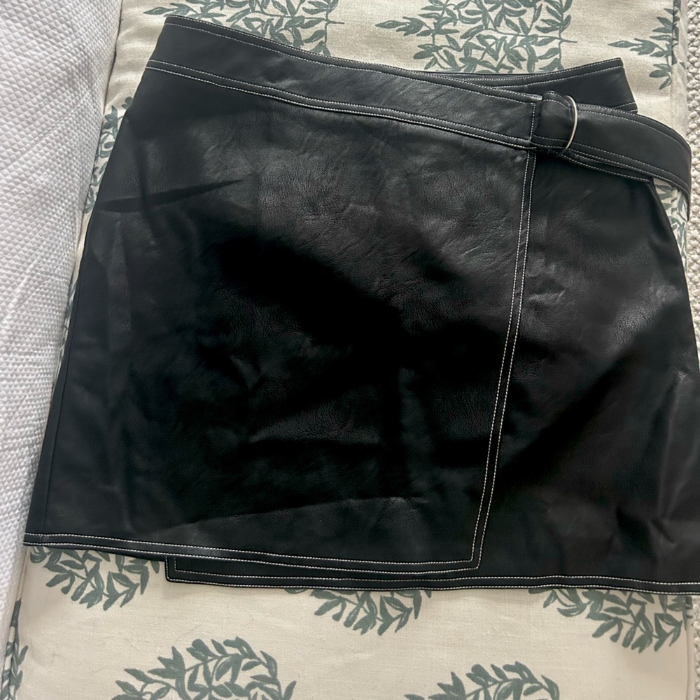 Topshop Faux Leather Wrap Mini Skirt